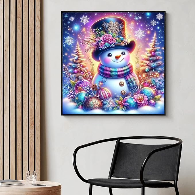 Yezavesu Christmas Diamond Art Kits for Adults, Snowman Diamond Painting Kit for Beginners, 5D DIY Round Full Drill Painting with Gem Art Craft Kits for Home Wall Decor 14x14 Inch
