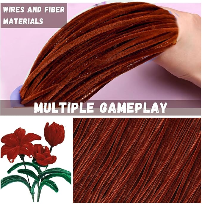 Brown Pipe Cleaners,Art Supplies,200pcs Chenille Stem, Solid Color Pipe Cleaners Set for Pipe Cleaners DIY Art Creative Crafts and Decorations,limpia Pipas,Pipe Cleaner Crafts,Craft Supplies,Crafts