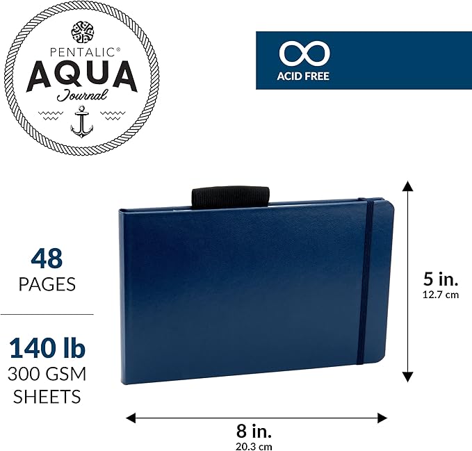 Pentalic 5" x 8" Aqua Journal, Watercolor, 48 Pages, Blue