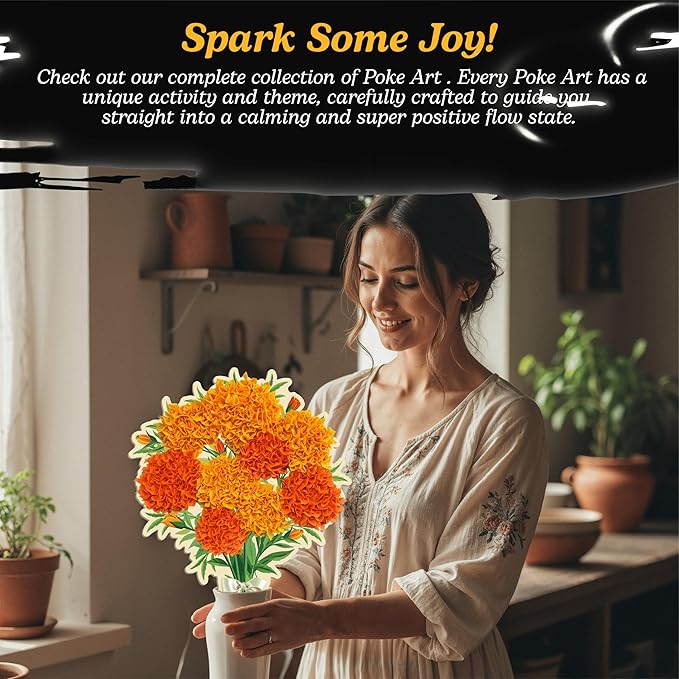 Unwynd Poke Art Marigold Flower Bouquet, Mess-Free Arts and Crafts for Adults, Teen Craft Kits, Thoughtful Easter Gifts for Women and Men