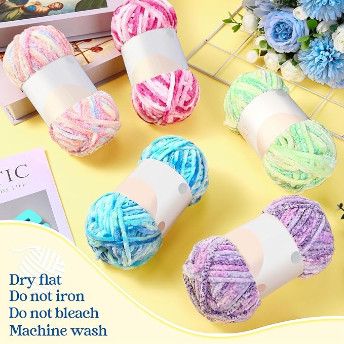 Woanger 20 Skeins Soft Chenille Yarn Velvet Blanket Yarn for Crocheting Hand Knitting Weaving DIY Craft, 93 Yards Each (Fresh Color)
