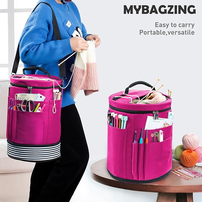 Expandable Yarn Storage Organizer, Crochet Bag & Yarn Tote with Zipper Closure, Yarn Holder for Crocheting and Knitting for Yarn Skeins, Hooks, Needles,Accessories – Gift for Crafters