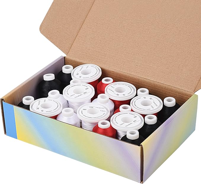 Simthread Embroidery Machine Thread Kit 800Y 21 Spools Black White and Red Colors for Professional Embroidery Design