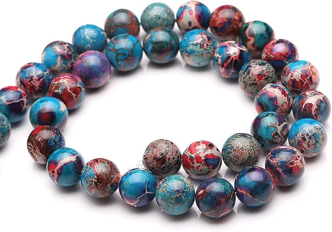 youngbling natural gemstone beads for jewelry making,10mm blue imperial jasper polished round smooth stone beads for bracelet necklace 15 inch