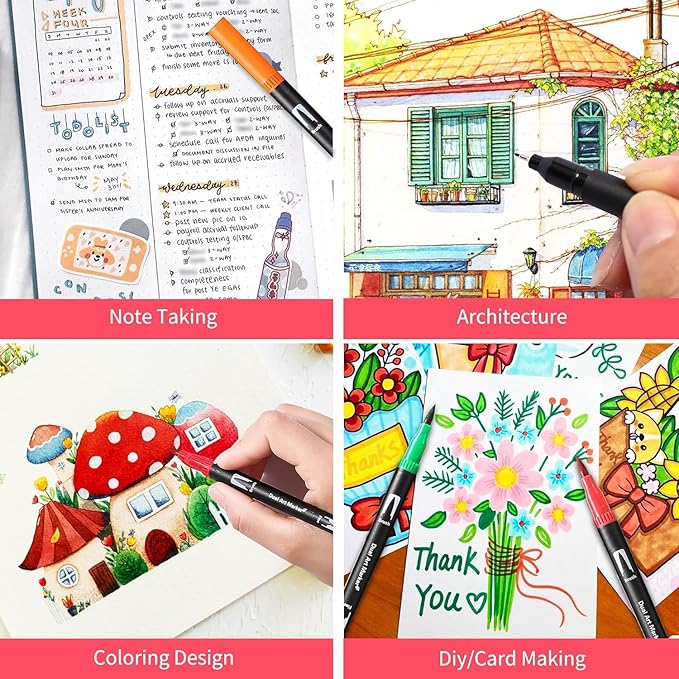 Dual Tip Markers, Brush Art Markers Set with Fine Tip and Brush Tip for Adult Coloring Book, Hand Lettering, Calligraphy & Drawing, Professional Art Supplies Kit for Adults (120 Colors)