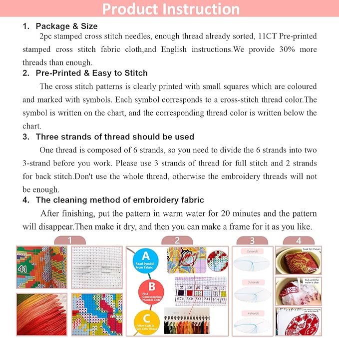 Zhenging Animal Cross Stitch Kit – 4 Pre-Printed Designs (Sloth, Bird, Penguin, Calf) with 11CT 9.45x9.45 Inch Fabric, Hoop, Scissors, Threader & Tools for Beginners & Adults