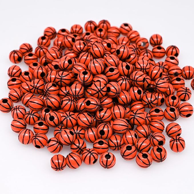 200+ pcs Basketball Beads Sport Bulk Kandi Beads for Jewelry Making, Bracelet Keychain Becklace Charm Bead Kit (Basketball)