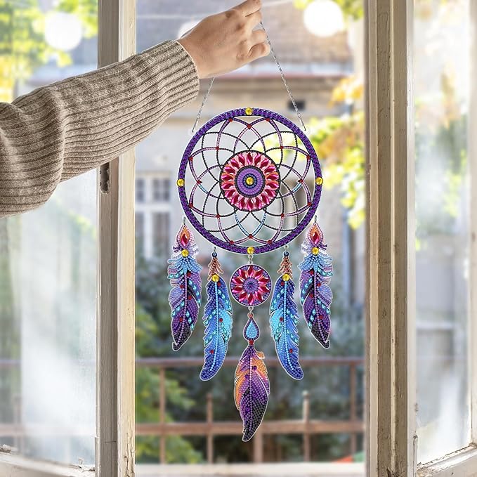 Diamond Dream Catchers Kit, Hanging Diamond Art, DIY Kit for Home Wall & Window Decor, Handmade Craft for Room Decoration (Dream)