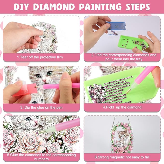 NAIMOER Diamond Art Hanging Kits for Adults, Flower Cat Diamond Art Suncatchers, 5D Special Shape Fall Diamond Painting Pendant Window Ornament Gifts for Home Garden Door Wall Decor