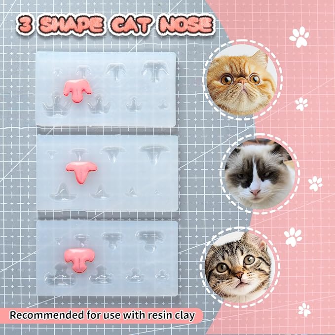 Nuvretk 8 Cute Silicone Molds for Needle Felting - Cat Nose Shapes for Stuffed Animals, DIY Crafts, and Accessories (T-Shaped)