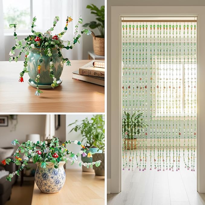 4020pcs Green Glass Beads Kit, Plant Beaded Crystal Glass Leaf Bead for Succulent Plant Making and DIY Crafts