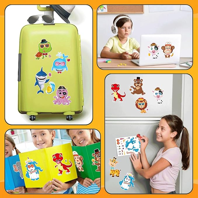 48 sheets make a face stickers for kids, make your own animal mix and match sticker sheets with safaris, sea and fantasy animals party favors supplies