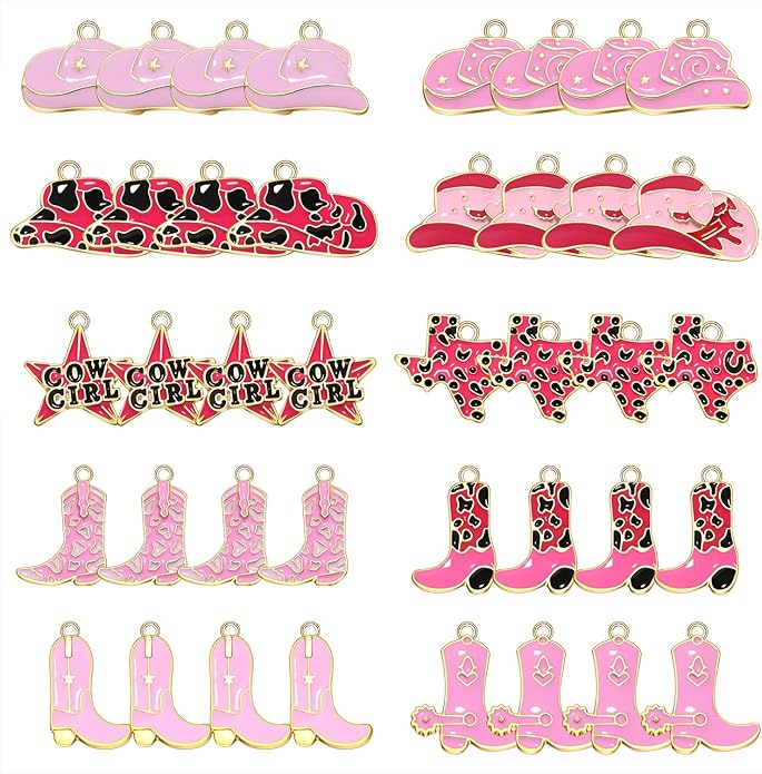 NVENF 36PCS Cowboy Boot Charms for Jewelry Making, Enamel Western Cowgirl Boot Hat Pendant Charms for Necklace Bracelet Earring Making DIY Crafts