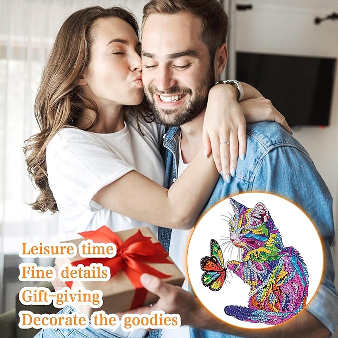 Ginfonr Diamond Painting Kits Hanging Pendant, Cat Sun Catcher for Front Door Sign, Special Shaped Rhinestone Butterfly Diamond Art, Summer Porch Decor for Outdoor Garden Wall Window (8 x 8 inch)
