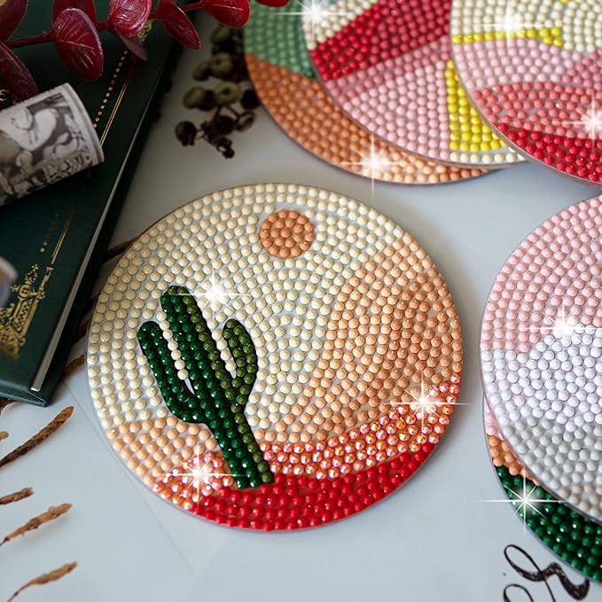 Temlum 6 Pcs Diamond Painting Coasters Kit, Abstract Landscape Diamond Art Coasters for Beginners, Adults Small Diamond Painting Kit Art Craft Supplies