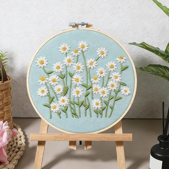 Zelphvt Embroidery Kits for Beginners Daisy Flower Beginner Cross Stitch Kits Embroidery Kit Flowers DIY Needlepoint with Floral Pattern Including Hoop Threads and Instruction