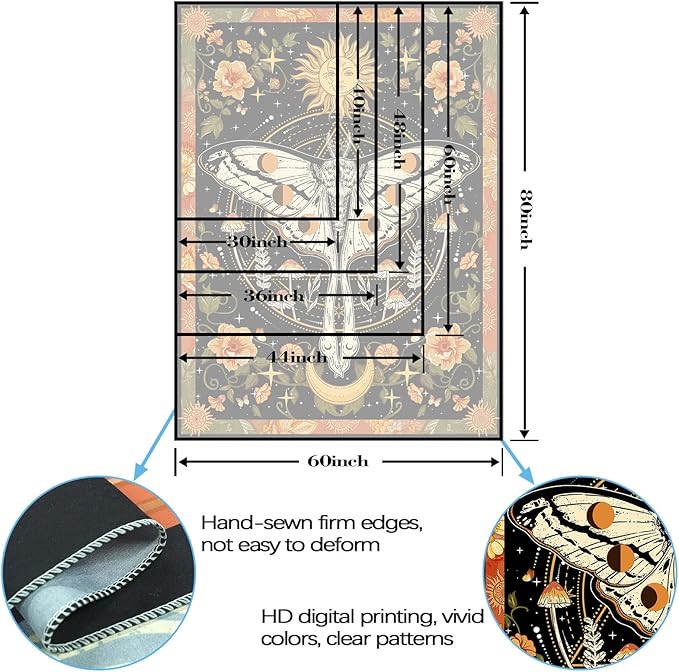 aipon orange moth tapestry boho retro floral flowers tapestries aesthetic vintage mushroom tapestries bedroom indie vertical tapestry wall hanging for living room dorm (44.00'' × 60.00'', orange)