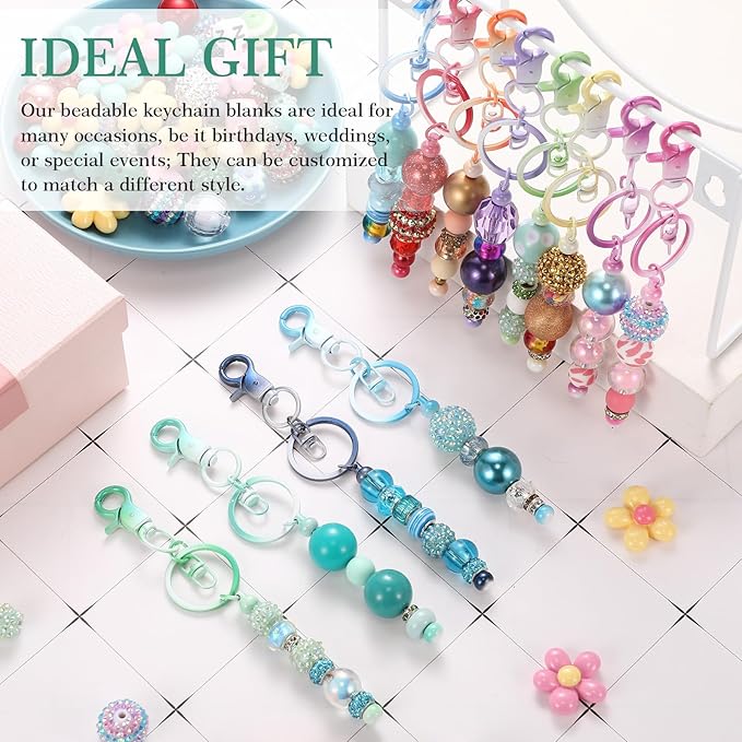 Tondiamo 24 Pcs Beadable Keychain Bars Bulk Beads for Keychain Making Kit Gifts for Women Men DIY Crafts(Gradient Color)