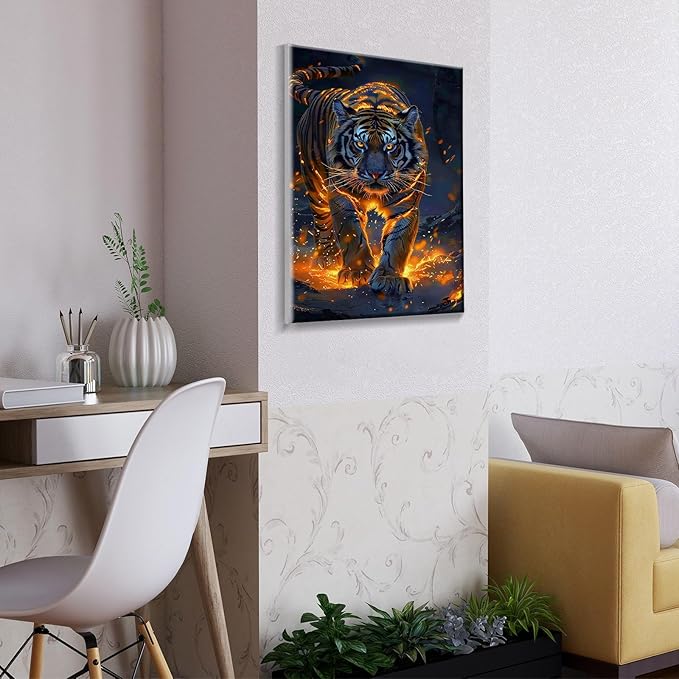 ATDMS Paint by Numbers Kit for Adults with Frame Tiger Paint by Number with Easel DIY Tiger Adult Paint by Number Kits Paint by Number Canvas for Gift Home Wall Decor 8x12 Inch