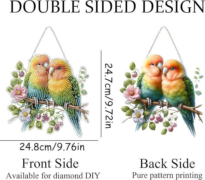 JJFox Diamond Art Hanging Kit for Adult,Special Shaped Rhinestone,Double Sided DIY Acrylic 5D Diamond Art Painting Window Pendants Home Garden Wall Hanging Kits Hanging Ornament (Bird)