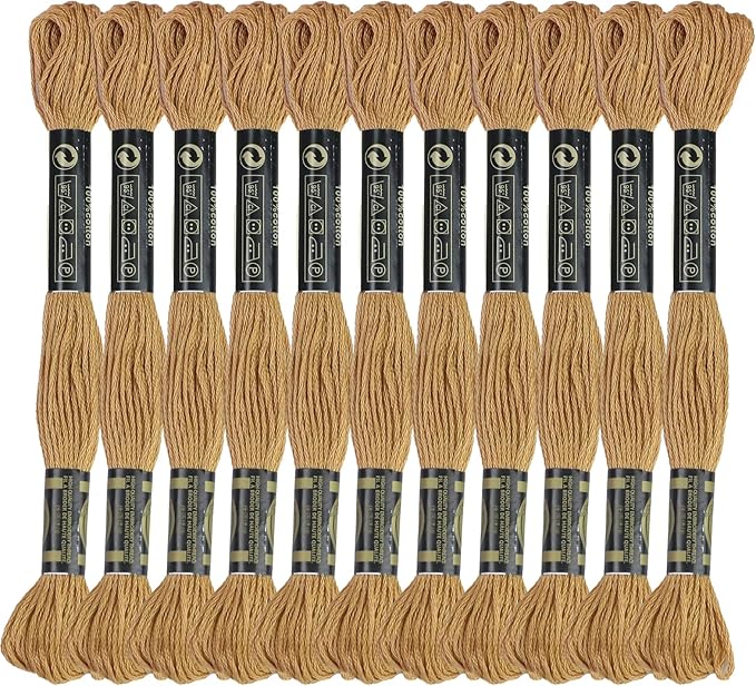 12 Skeins Premium Egyptian Embroidery Floss 9 Yards Each Egyptian Long Fiber Cotton Cross Stitch Thread for Embroidery Projects Bracelet. (12, Light Tan)