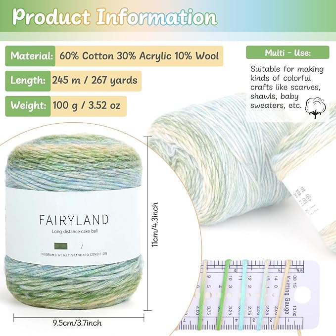 Aeelike Gradient Yarn for Crocheting, Soft Ombré Fairyland Yarn # 3 Light Weight with Vibrant Colors 6 x 100g (3.52 oz) 245m (267 Yards) for DIY Making Colorful Blanket Scarves Hat, Green Gradient
