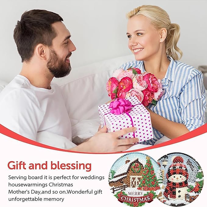 8 PCS Christmas Diamond Art Coasters Winter Diamond Painting Coasters Kits with Holder DIY for Beginners, Adults, Diamonds Art Crafts Supplies
