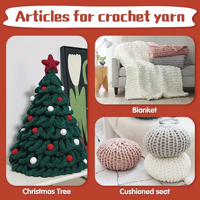 4 Pack Chunky Yarn for Hand Knitting - Chunky Chenille Blanket Yarn for Crocheting - Jumbo Fluffy Yarn for Crochet - Super Bulky Yarn 28.4 yds 7.7 oz Each Skein (Macaroon)