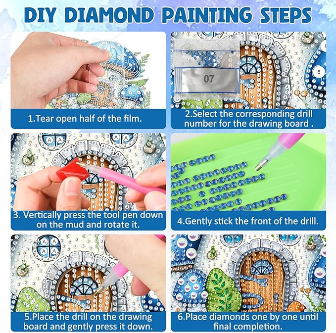 DOMROM Mushroom Diamond Art Hanging Kits for Adults, Easter Special Shaped Crystal Diamond Painting Mushroom Pendant, DIY Diamond Art Suncatchers for Home Garden Wall Decor Gift