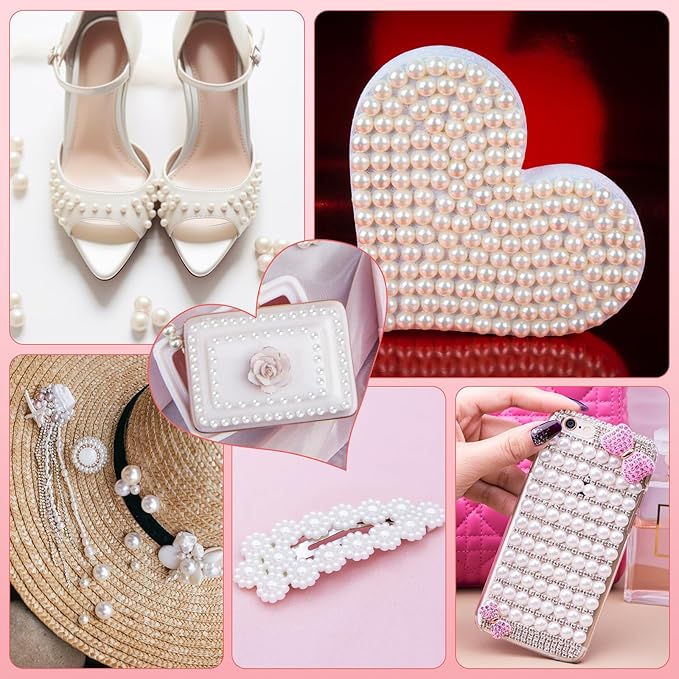 NEBURORA 13000 Pcs White Flat Back Pearl Kit 8 Sizes with Tweezer and Picker Pencil Flatback Pearl Beads Half Round Pearls for Crafting DIY Crafts Nails Makeup Shoes Phone Case