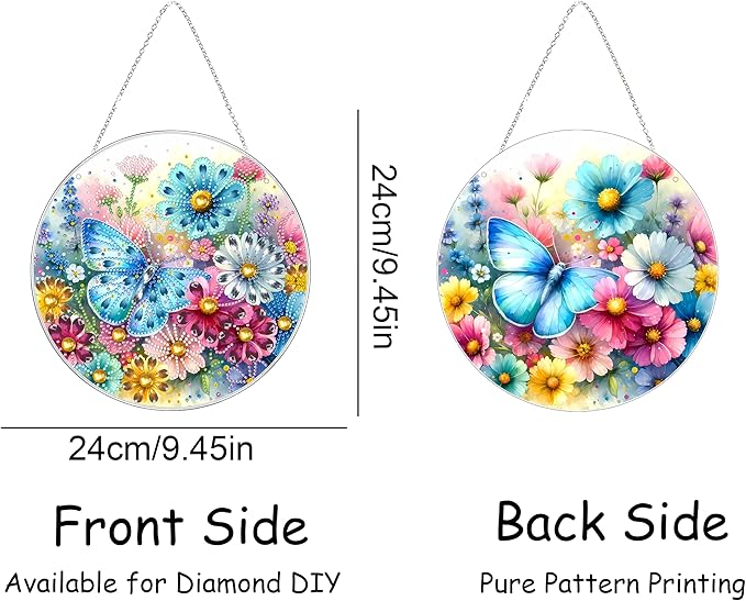 DIY Hanging Diamond Art Kit for Adults, 5D Acrylic Gem Art Window & Wall Pendant, Diamond Painting Ornament for Home Decor (Butterfly-2)