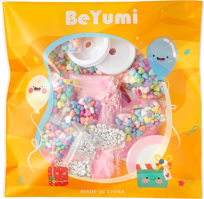 BeYumi DIY Bracelet Craft Kit - 24 Pack Mother's Day LOVE Letter Beads Bracelets with Heart Greeting Cards and Bags Thankful Craft Kit to Mother Grandma School Classroom Party Fun Activities Ages 6-12