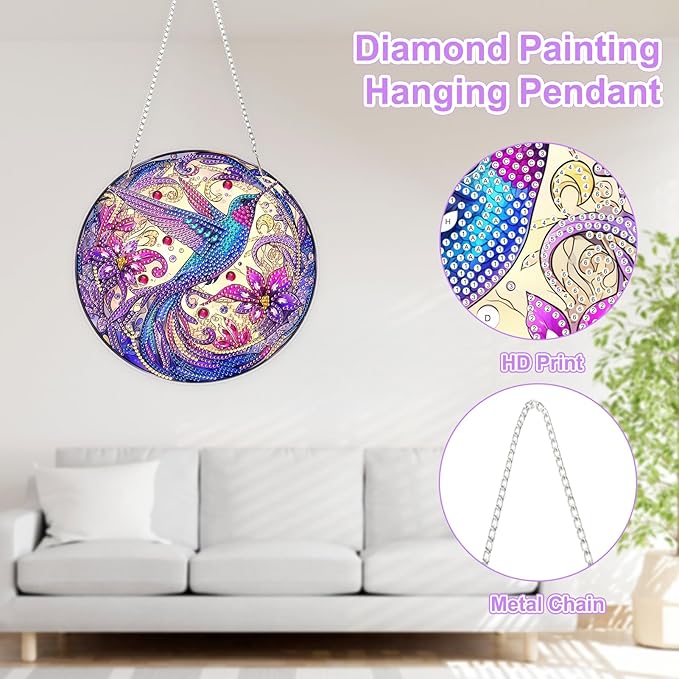 TOSTOG Hummingbird Diamond Art Hanging Kits for Adults, Hummingbird Diamond Painting for Adults Window Pendant,Special Shape Diamonds Diamond Painting Hanging Pendant Kit for Wall Home Decor Gift