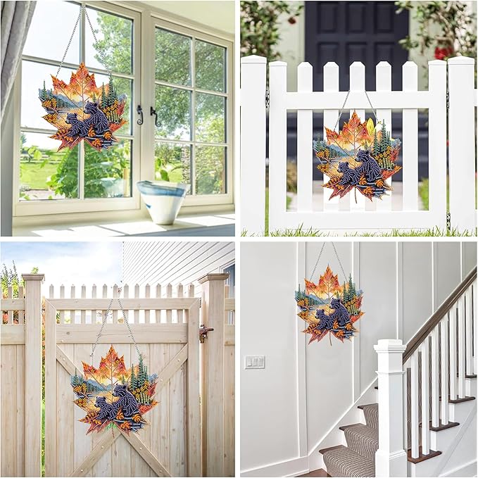 Reofrey Hanging Diamond Art Kits for Adults - 8x8 Inch Bear Acrylic Board Double Sided Pattern Diamond Art Suncatcher Pendant, DIY Crystal Art for Home Wall or Window Decoration Handmade Gift