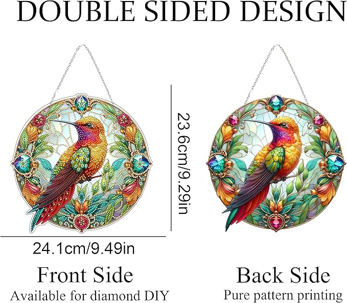 JJFox DIY Acrylic Diamond Art Painting Wreath Kits Special Shaped Rhinestone Diamond Art Window Pendants Home Garden Wall Hanging Kits Hanging Ornament (Hummingbird)