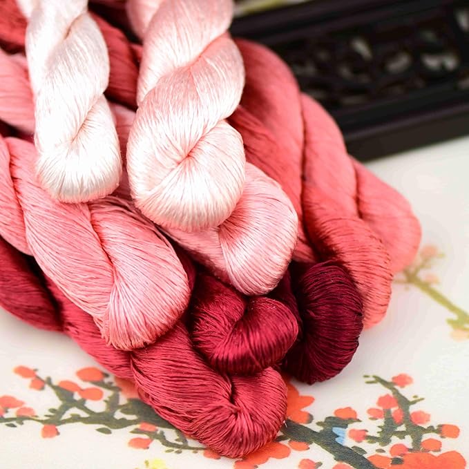 Natural 100% Silk Thread, Handmade Embroidery Thread Silk Floss 9 Colors 110m Each (48)