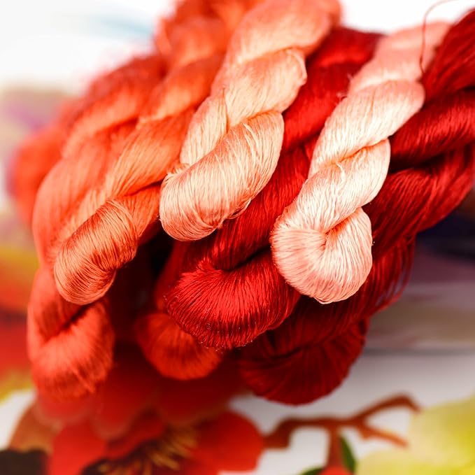 Natural Silk Thread for Embroidery, 7 Vibrant Colors, 110m Each, Handmade Silk Floss(07)