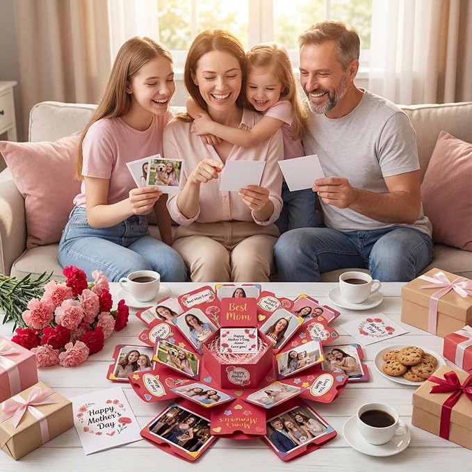 Koogel Explosion Gift Box, Red Surprise Picture Love Box with DIY Scrapbooking Accessories Exploding Photo Album for Anniversary Birthday