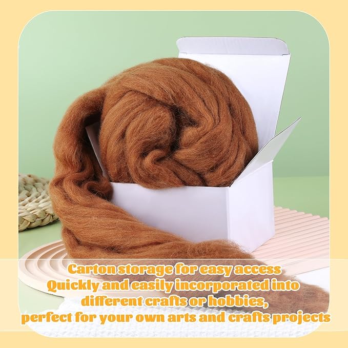 3.53oz Wool Roving, Fiber Roving Wool Top, Pure Wools, Chunky Yarn, Spinning Wool Roving for Needle Felting Wet Felting DIY Hand Spinning (Wood Brown)