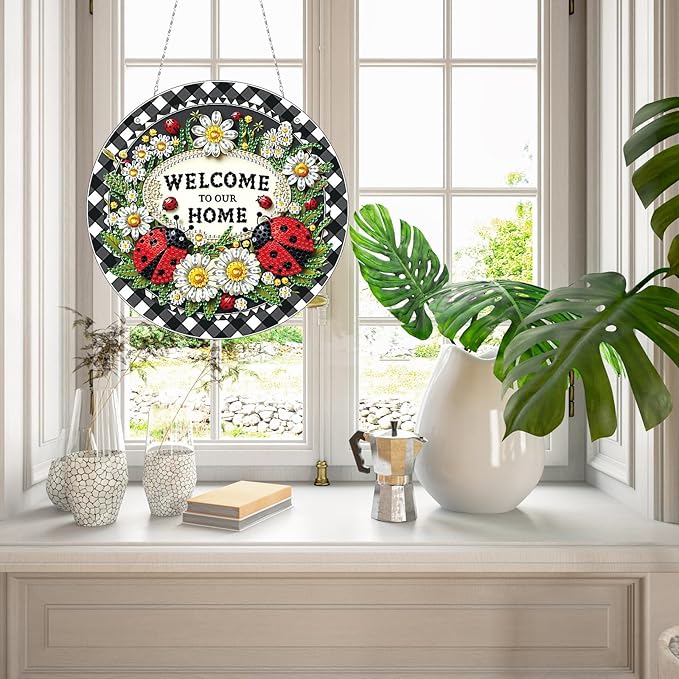 Generic DIY Hanging Diamond Pendant Special Shaped Crystal Diamond Art Painting Ornament Single Sided for Window Home Garden Wall Door Decor-Ladybird