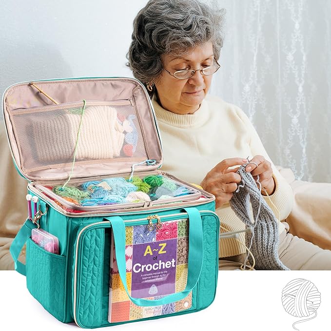 Large Yarn Storage Bag,Crochet Bag Organizer,Yarn Bags for Crocheting,Crochet Storage Bag with Pockets for Crochet Hooks, Crochet Accessories,Knitting Bags,Gifts for Crocheters