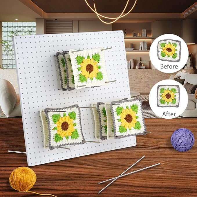 13’’Crochet Blocking Board with 20 Pegs/Pins Granny Square Blocking Boards for Crochet Projects,Plastic Waterproof Crochet Peg Blocking Board Gift for Crocheters and Beginners