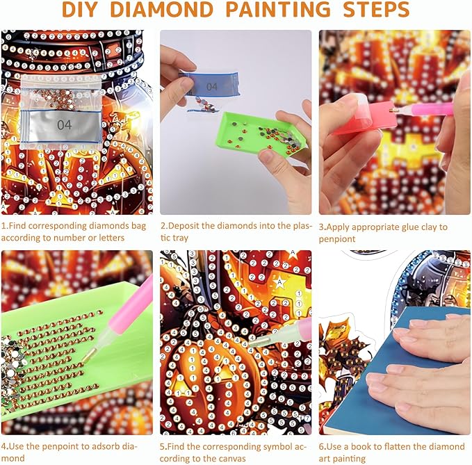 SENQAO Halloween Diamond Art Hanging Kits for Adults Beginners, DIY Acrylic 5D Special Shaped Crystal Diamond Gem Art Painting Hanging Ornament for Home Wall Decor and Gift(Pumpkin Bottle Lantern)