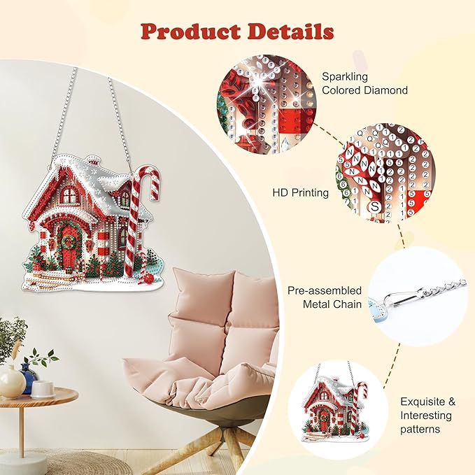 HEIBAGO House Diamond Art Hanging Kits for Adults Kids, 5D Special Shaped Crystal Diamond Painting Kit Candy, DIY Pattern Window Pendant Gem Art Kit for Home Wall Decor 8.3 x 8.3 Inch