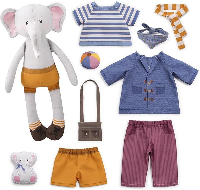 kullaloo Cut & Sew Fabric Panel – Elephant Doll Sewing Kit for Teens & Adults ✦ Intermediate DIY Plush Project with Clothes ✦ Dress Me Bestie Eddy