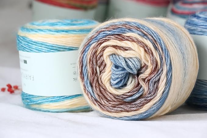 Crocheting Knitting-Gradient Cake Yarn, Soft Multicolor Medium-Fine Blended Yarn, Weight 100 Grams, Contains 60% Cotton 30% Acrylic 10% Wool. Suitable for Scarf, Gloves, Shawl, Blanket.(1162)