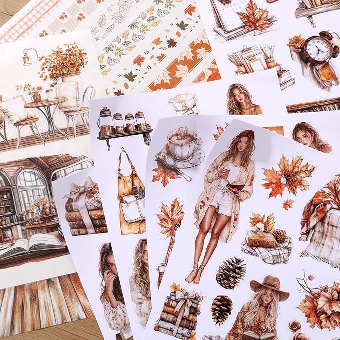 A5 Size Journaling Stickers -200 Pre-Cut Washi Stickers for Junk Journal & Scrapbooking Transparent Reading Girls Journal Sticker