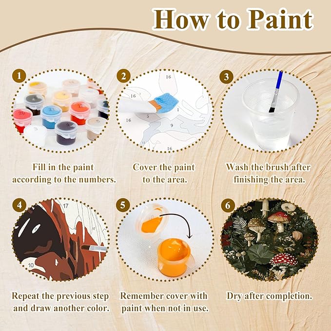 HMZephitiquc Mushroom Paint by Number, Mushroom Paint by Numbers Kit for Adults Beginner, Painting by Numbers, Easy Acrylic Oil DIY Crafts for Gift Home Decor 16x20 in