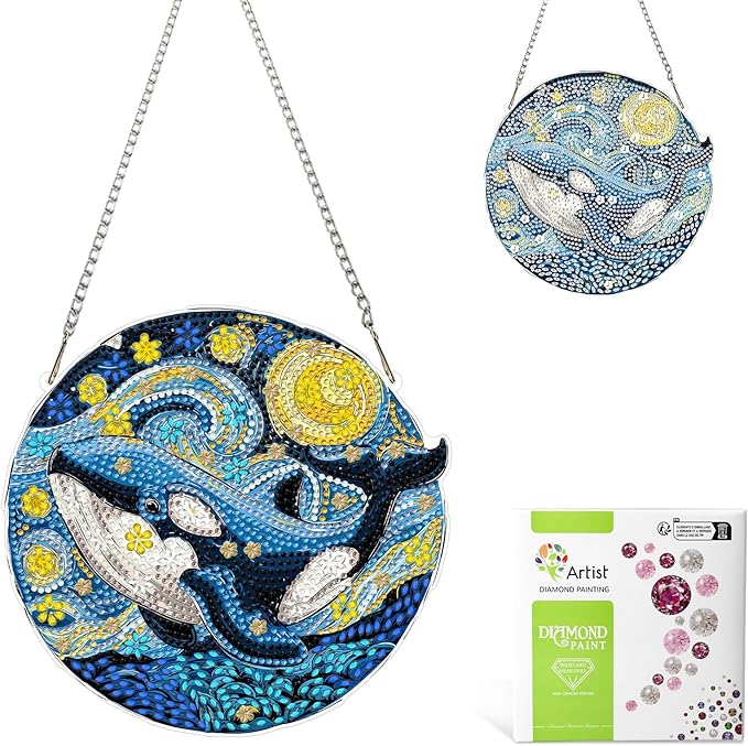 MAXBYE Whale Diamond Art Kits for Adults Hanging Ornament, DIY Special Crystal Diamond Painting kit, Double Sided Painting Kits for Beginners Gift Wall Home Decoration 8×8 Inch