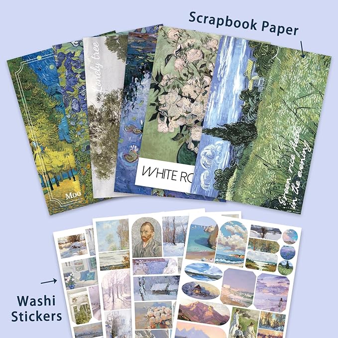 32 Sheets Vintage Oil Painting Stickers & 20 Sheets Ephemera Papers Kit -Classical Art Stickers, Junk Journal Supplies for Adults, Scrapbooking Collage, Scrapbook Paper Pack